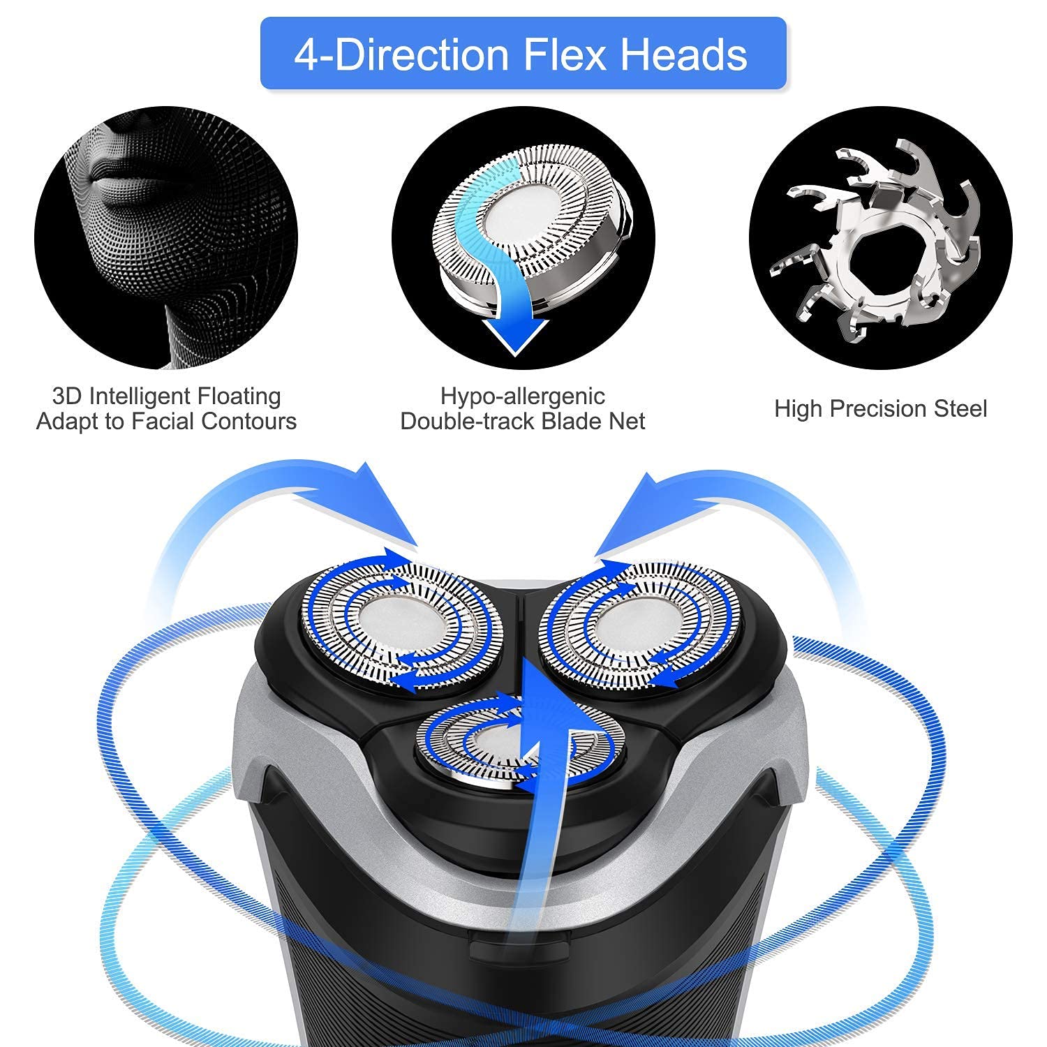 MAX-T Men's Electric Shaver - Corded and Cordless Rechargeable 3D Rotary Shaver Razor for Men with Pop-up Sideburn Trimmer Wet and Dry Painless 100-240V Black Pack of 2