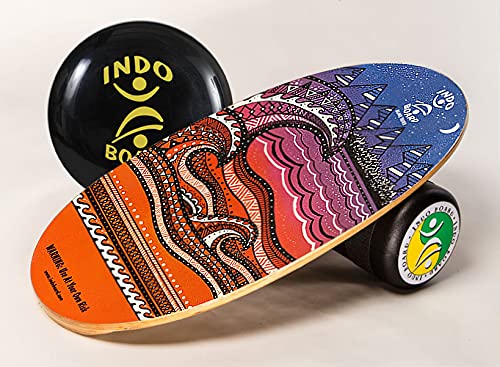 INDO BOARD Original Training Package - Balance Board for Fitness and Fun - Comes with 30" X 18" Deck, 6.5" Roller, 14" IndoFLO Cushion and An Exercise Poster - Multiple Deck Designs Available
