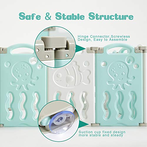 Albott Baby Fence Foldable Toddler Playpen Kids Safety Play Center Yard Baby Playpen, Adjustable Shape, Portable Design for Indoor Outdoor Use(18 Panels)