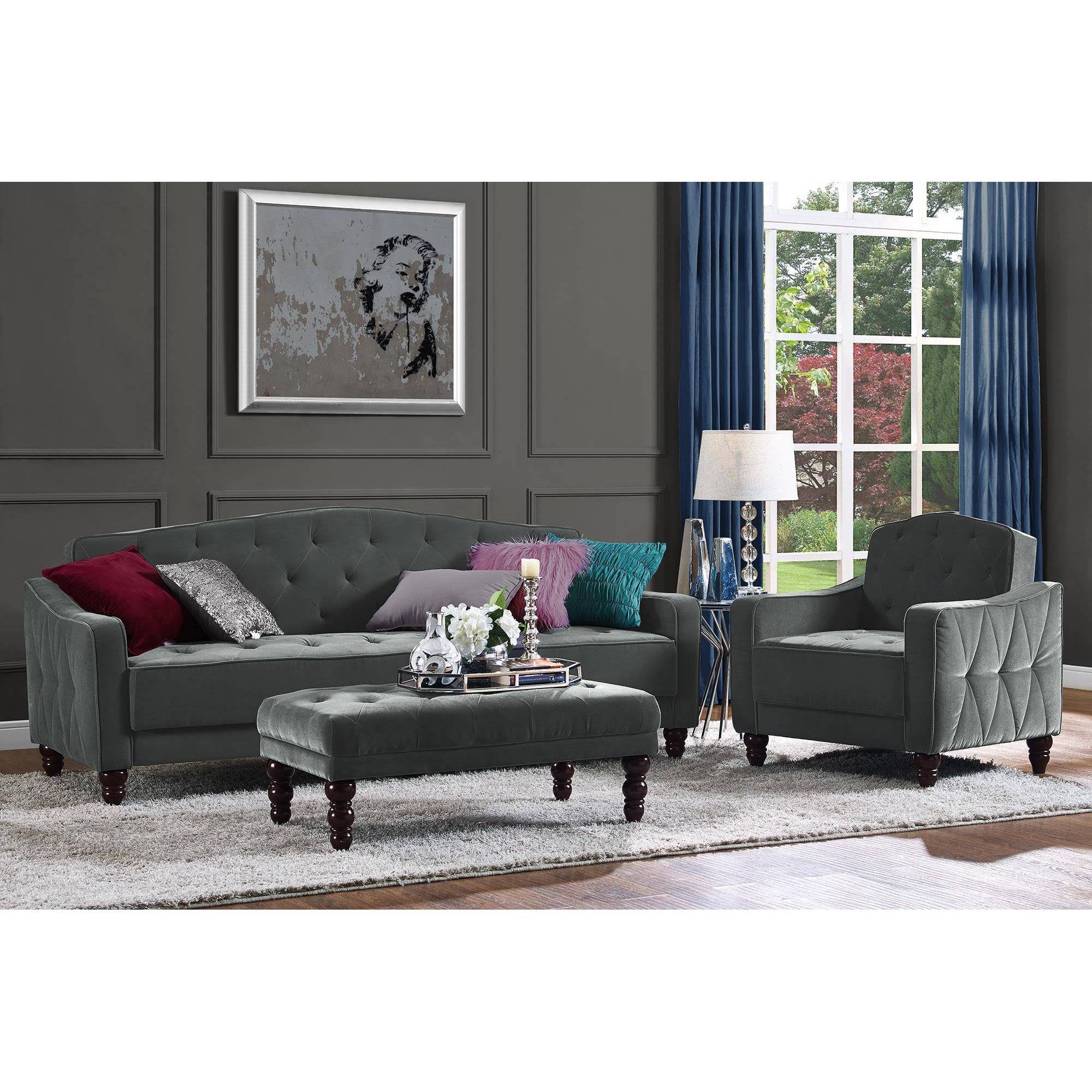 Novogratz Vintage Tufted Sofa Sleeper II- Gray Velvet