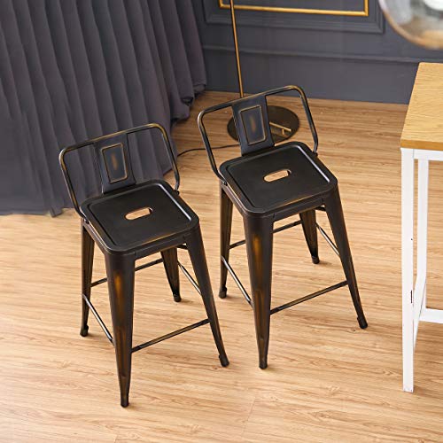 Alunaune 30" Metal Bar Stools Set of 4 Counter Height Barstools Industrial Counter Stool Kitchen Bar Chairs Indoor Outdoor-Low Back, Distressed White