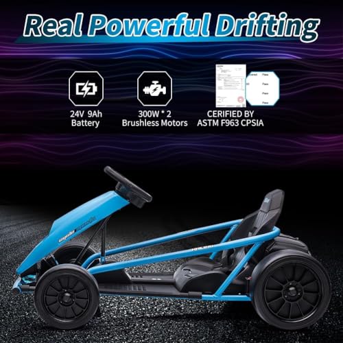 Electric Drifting Go Kart for Kids - 24V Battery, Dual Motors, High Speed, Music & Horn, Max Load 175lbs - Green