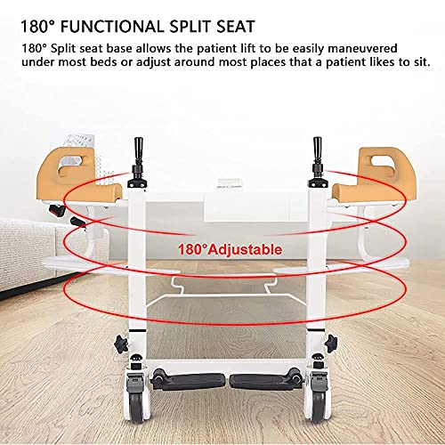 Multi-Function Patient Wheelchair, Patient Moving Chair Handicapped Elderly Bath Chair Easy Transfer to Toilet and Bathroom, with Removable Cushion and Commode-Hydraulic