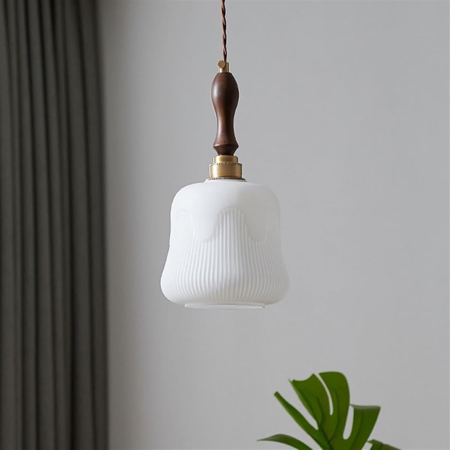 Minimalist Styling Cream Glass Shade Hanging Light Fixtures,.European Style Brass Rustproof BodyPendant Lamp.Adjustable Rope Indoor Chandelier.for Living Room, BedroomCeiling Hanging Light