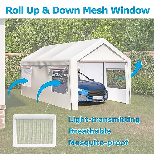 10x20 FT Outdoor Carport Portable Garage Heavy Duty Canopy Storage Shelter Shed All-Season Tarp with Removable Sidewalls & Doors for Car, Truck, Boat, Camping, Party (Gray)