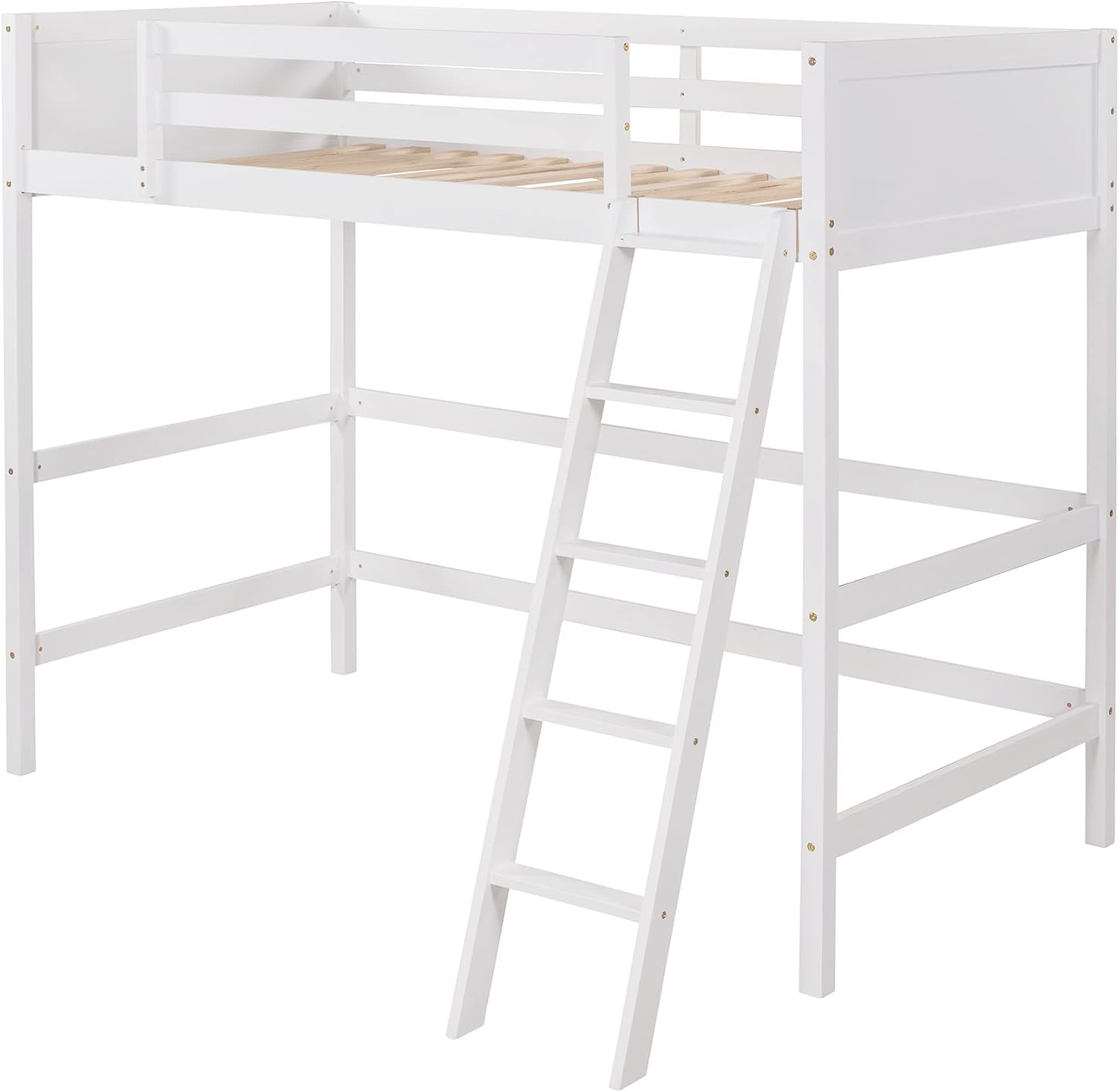 Solid Wood Twin Size Loft Bed with Ladder(White)