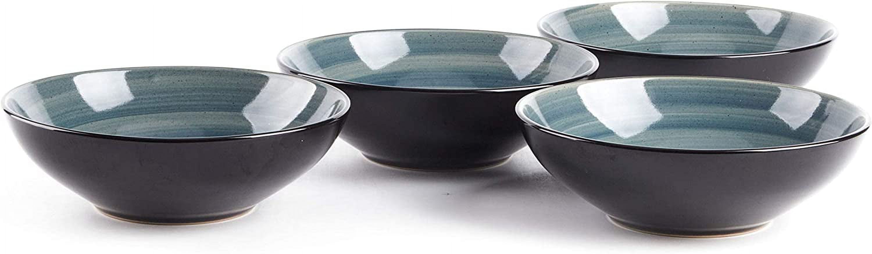Sonoma 16 Piece Stoneware Dinner Set, Outside Black + Inside Handpainted Color Blue