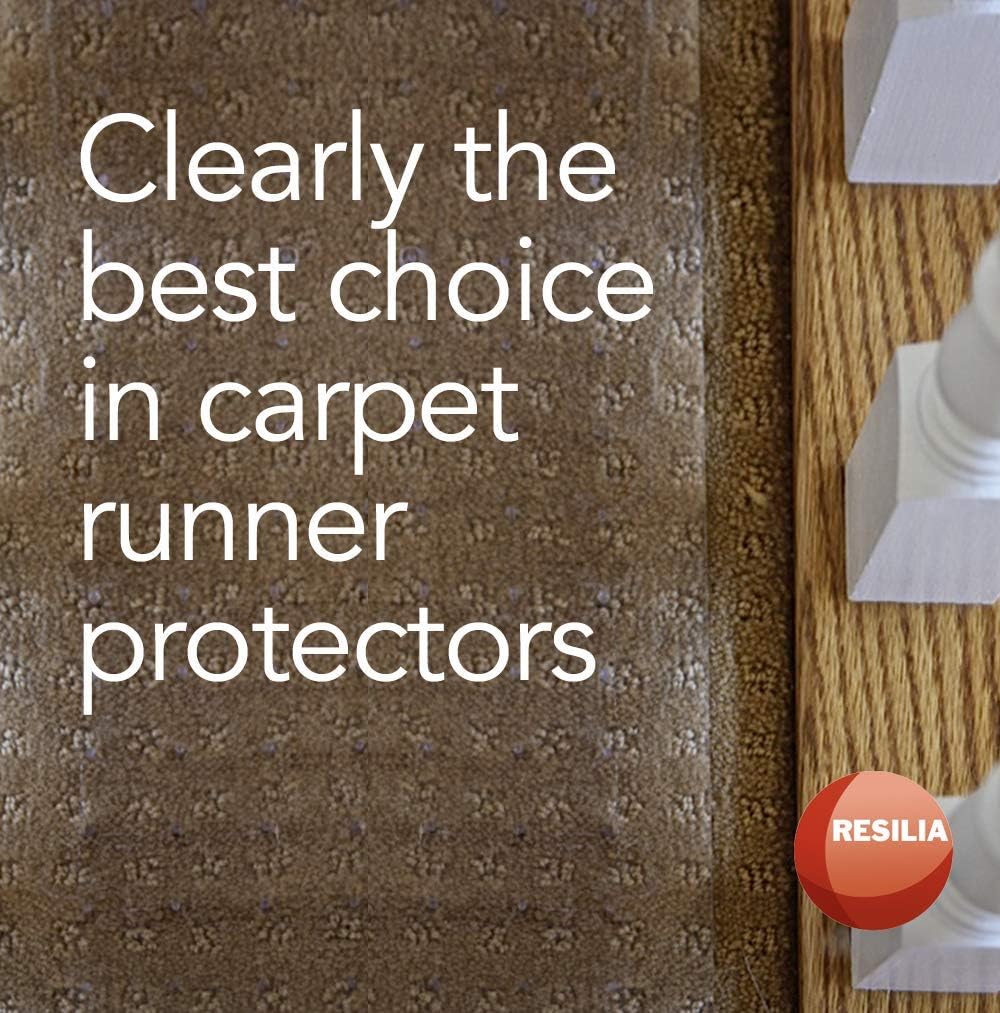 Resilia - Clear Vinyl Plastic Floor Runner/Protector for Low Pile Carpet - Skid-Resistant Decorative Pattern, (27 Inches Wide x 12 Feet Long)