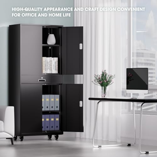 DNA MOTORING 71'' Metal Storage Cabinet, Locking Tool Cabinet with 1 Drawer and Adjustable Shelves, Lockable Heavy Duty Metal Locker for Garage,Office,Home,Gym, Gray, TOOLS-00629-GY-GY-A