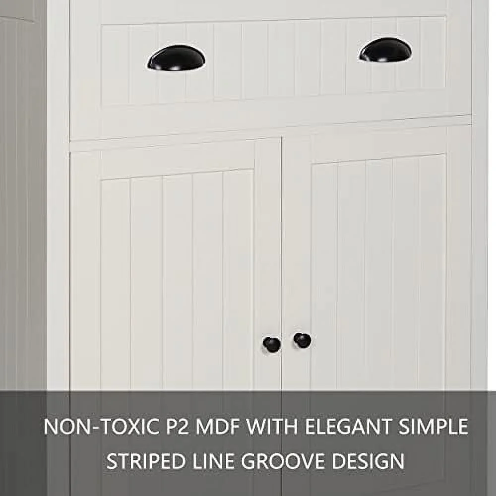 RUNFAYBIU Kitchen Pantry Cabinet   72" Freestanding Kitchen  Cabinets with Large Drawer  Tall Enclosed Cupboard with Adjustable Shelves  Natural Color