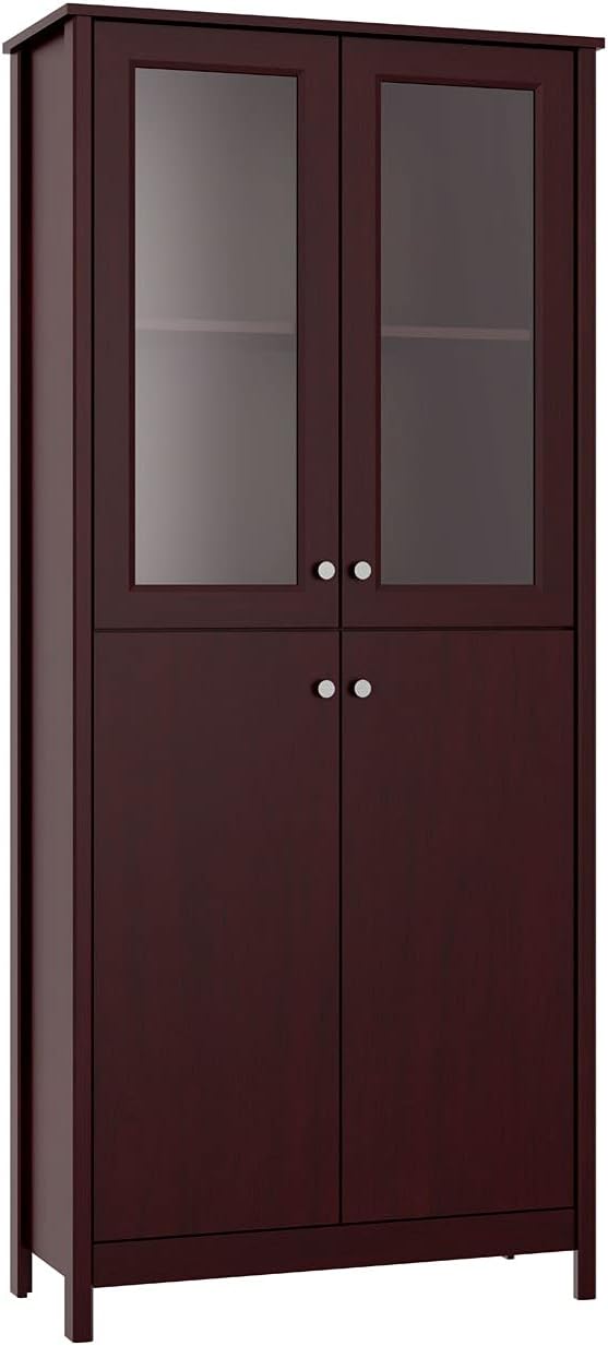 Classic 4-Door Bookcase in White | Combination Glass and Wood 4-Door Library |