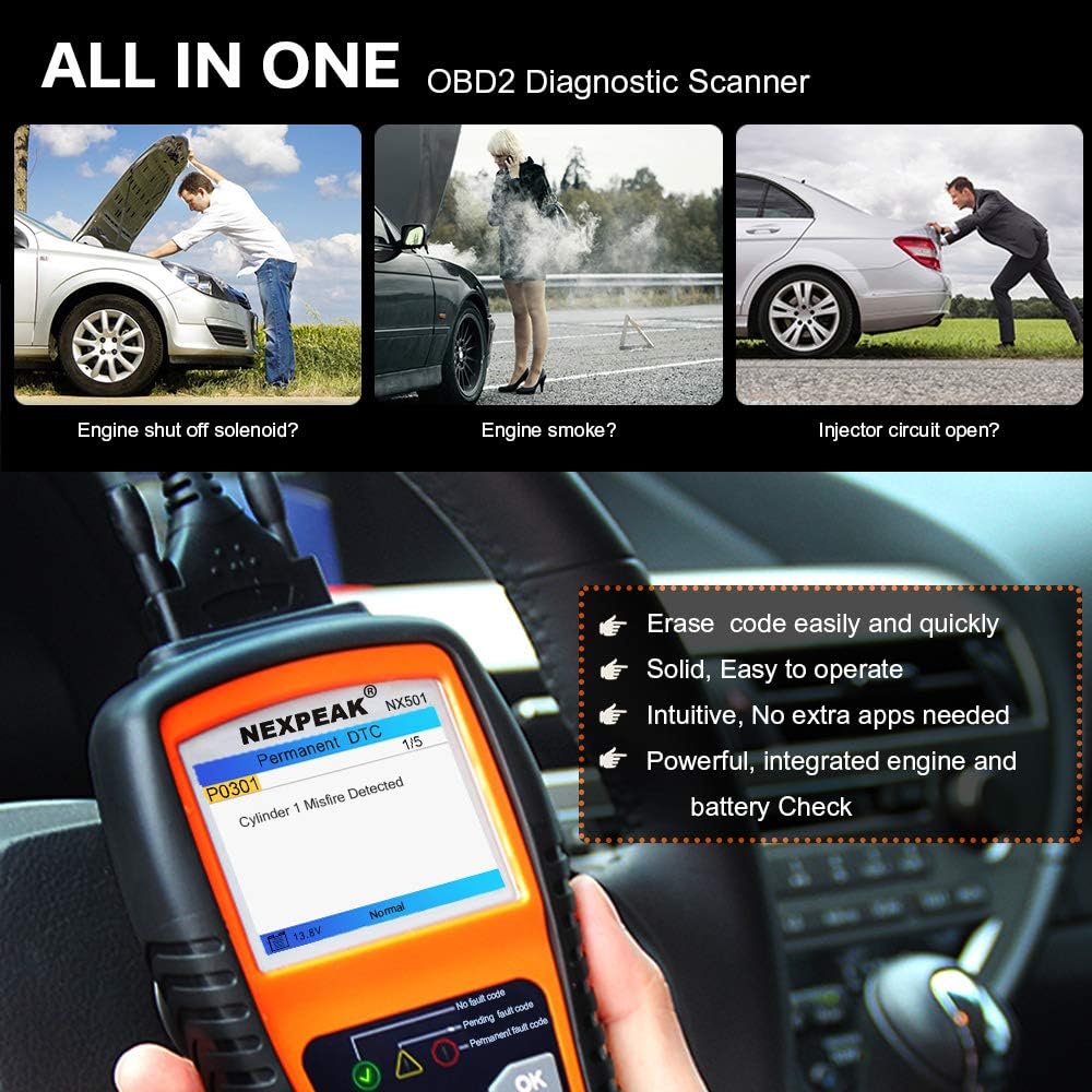 NEXPEAK OBD2 Scanner, NX501 Enhanced OBD II Auto Code Reader, Car Diagnostic Scan Tool Vehicle Check Engine Light Analyzer for All OBDII Vehicles After 1996 Pack of 2