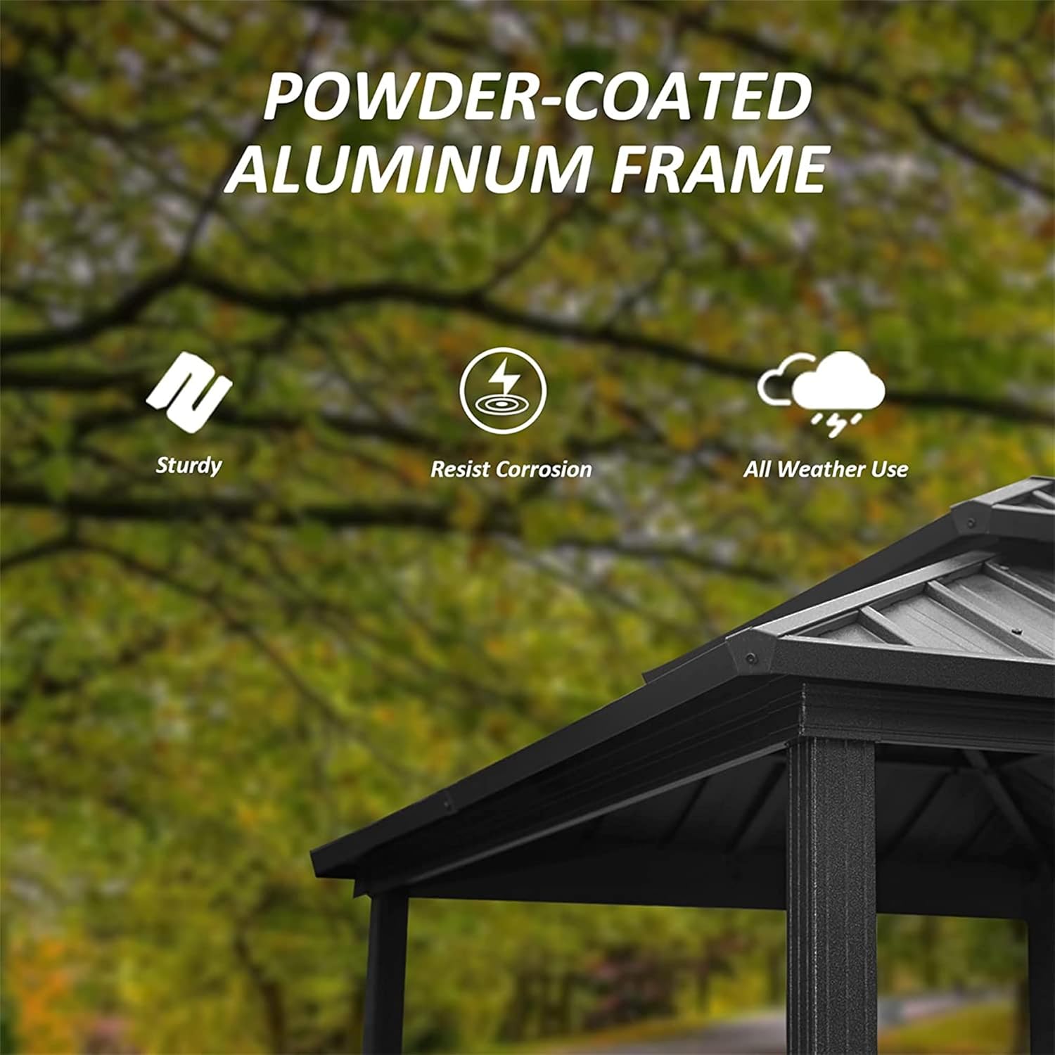 8x6FT Outdoor Aluminum Hardtop Grill Gazebo with 2 Shelves Serving Tables and Double Roof Hard Top, BBQ Pergolas w/Triangular Stand Pole&Hooks, Canopy for Patio Lawn Deck Garden Cooking Shade, Gray