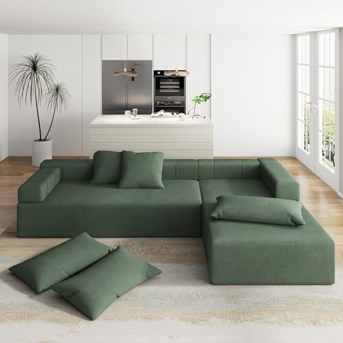 108" L-Shaped Upholstered Sectional Sofa Couch with 6 Pillows, Fits 4 People, Timeless and Chic Design,Chenille Fabric, Space-Saving Design, Holds 300 lbs/Seat,Green,Right Chaise
