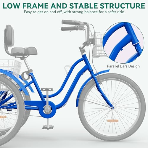 YITAHOME Adult Tricycle, 24 & 26 Inch 3-Wheel Bikes, 1 & 7 Speed Trike for Adults, Low Step-Through Cruiser Bike with Front and Rear Baskets, Large Seat with Backrest for Seniors, Women, Men