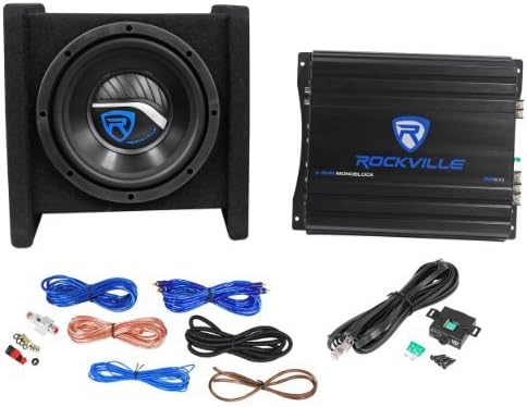 Rockville RV8.1A 400w 8 Loaded Car Subwoofer Enclosure+Mono Amplifier+Amp Kit