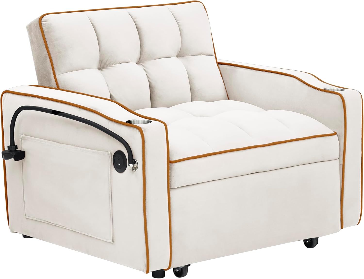 35" Twin Size Pull Out Sofa Bed Chair -3 in 1 Convertible Sleeper Chair Bed, Velvet Reading Armchair, Futon Recliner, Foldable Chaise Lounge Sofa with Pullout Bed, Small Couch for Living Room
