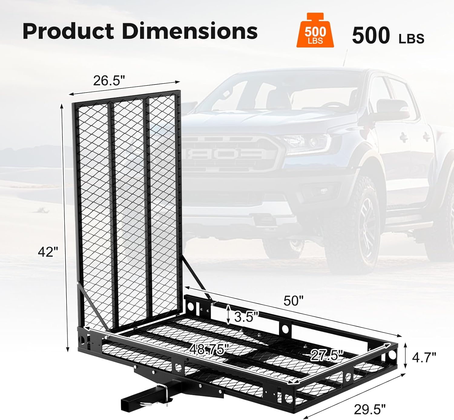 Mobility Scooter Carrier, 500 LBS Capacity Wheelchair Carrier Hitch Mount with Foldable Ramp, Stabilizer & Straps, Heavy-Duty Hitch Carrier for Mobility Scooter, Lawn Mower & Snow Blower