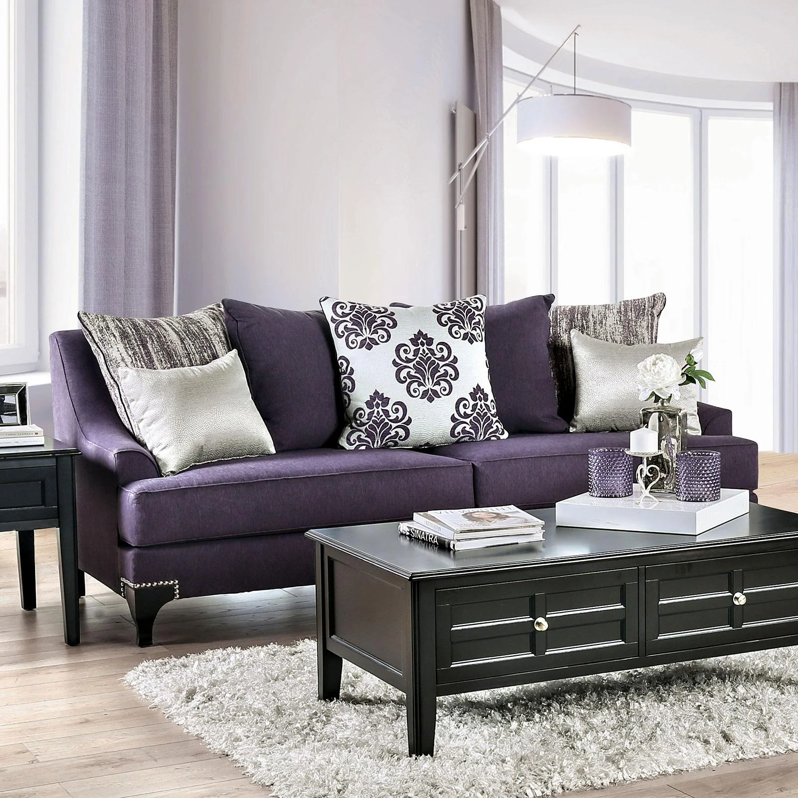 Transitional Fabric Upholstery Sofa in Purple Sisseton by Furniture of America
