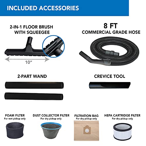 BIDZ Powerful HP Motor, Water Lift Suction Power, Heavy-Duty Stainless Steel Semi- Commercial Shop Vacuum System