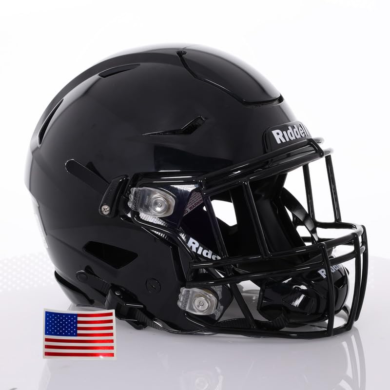 Green Gridiron - Riddell SpeedFlex Adult w/Black SF-2EG-II Facemask + Chrome US Helmet Flag Decal