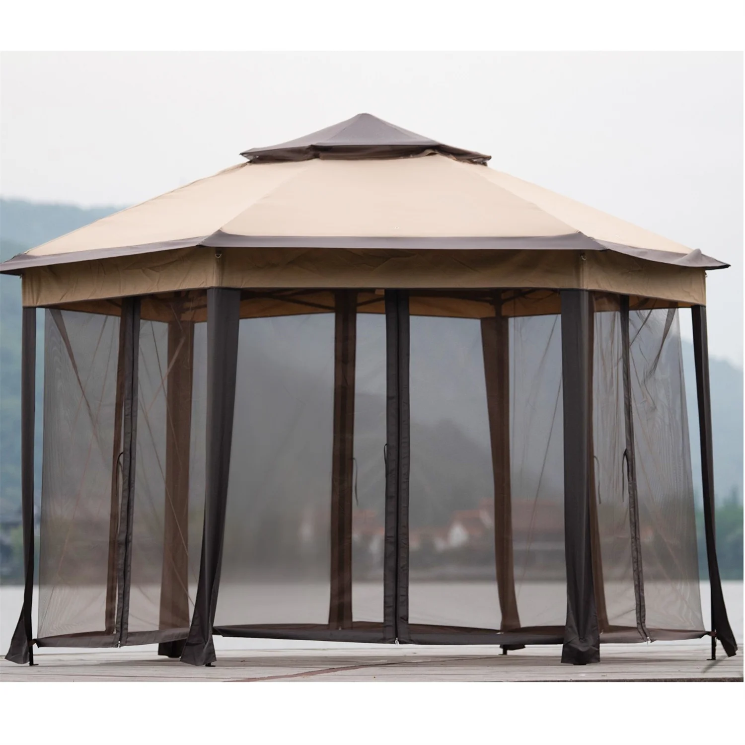 Visentor Patio Gazebo, 13x13FT Outdoor Garden Gazebo Tent with Mosquito Netting Sidewalls