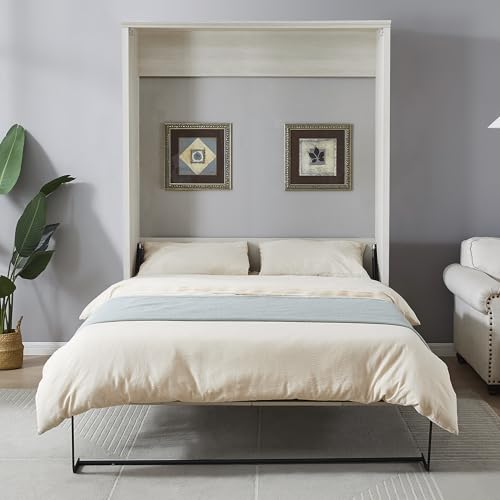 Queen Size Murphy Bed Wall Bed with a Storage Shelf, Space-Saving Wall Bed for Multipurpose Guest Room or Home Office - Gray