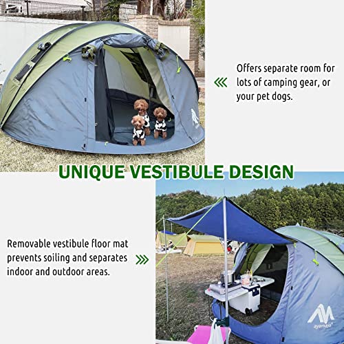 6 Person Easy Pop Up Tents for Camping - AYAMAYA Double Layer Waterproof Instant Tent with Vestibule & Porch, Large Size Family Tent Automatic Setup for 4-6 People Camping Hiking (Poles Included)
