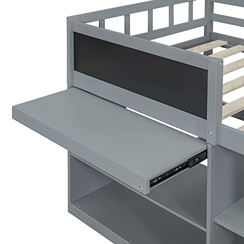 Twin Size Wood Loft Bed with Desk and Drawers, Convertible Shelves, Cabinet and Ladder, for Kids Teens, White