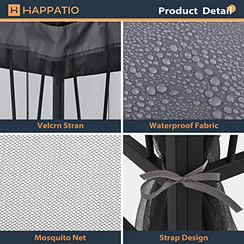 HAPPATIO 10' X 12' Outdoor Patio Gazebo, Outdoor Canopy Gazebo for Garden,Yard,Patio with Ventilation Double Roof with Mosquito Netting,Dark Brown