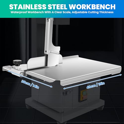 Meat Cutting Bandsaw Machine, 1500W Electric Bone Saw for Butchering with 19" x 14" Stainless Steel Workbench, 8 Saw Blades, 0.04-3.9" Cutting Thickness, Frozen Meat Cutter for Ribs (1500W)