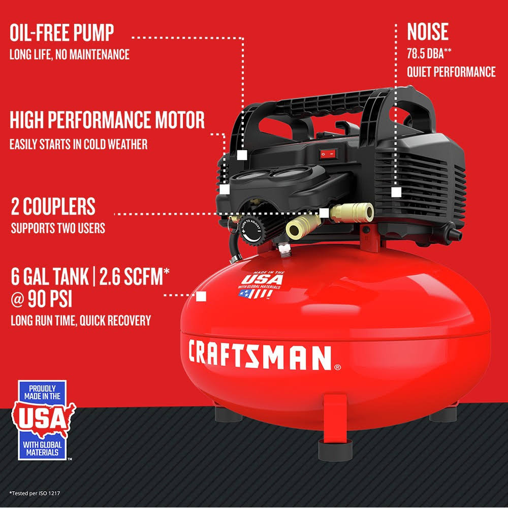 Craftsman (Certified Refurbished) CMEC6150R 0.8 HP 6 Gallon Oil-Free Pancake Air Compressor