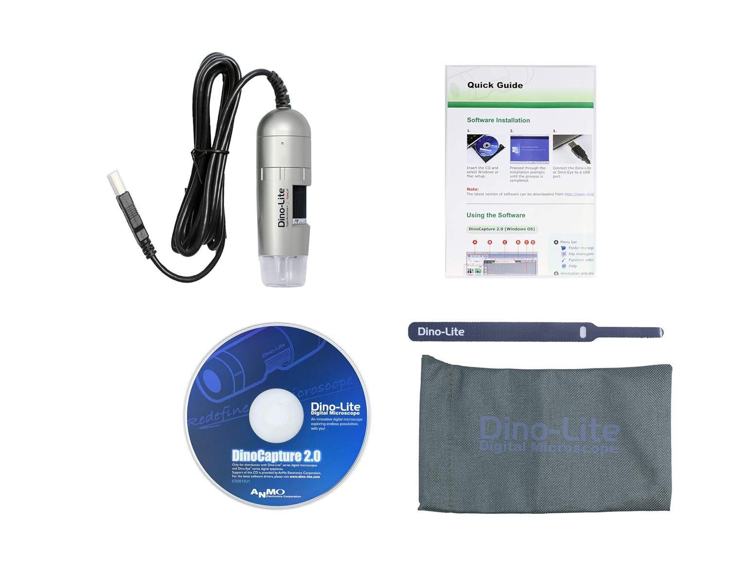 Dino-Lite USB Digital Microscope AM3111-0.3MP, 10x - 50x, 230x Optical Magnification, 8 LEDs
