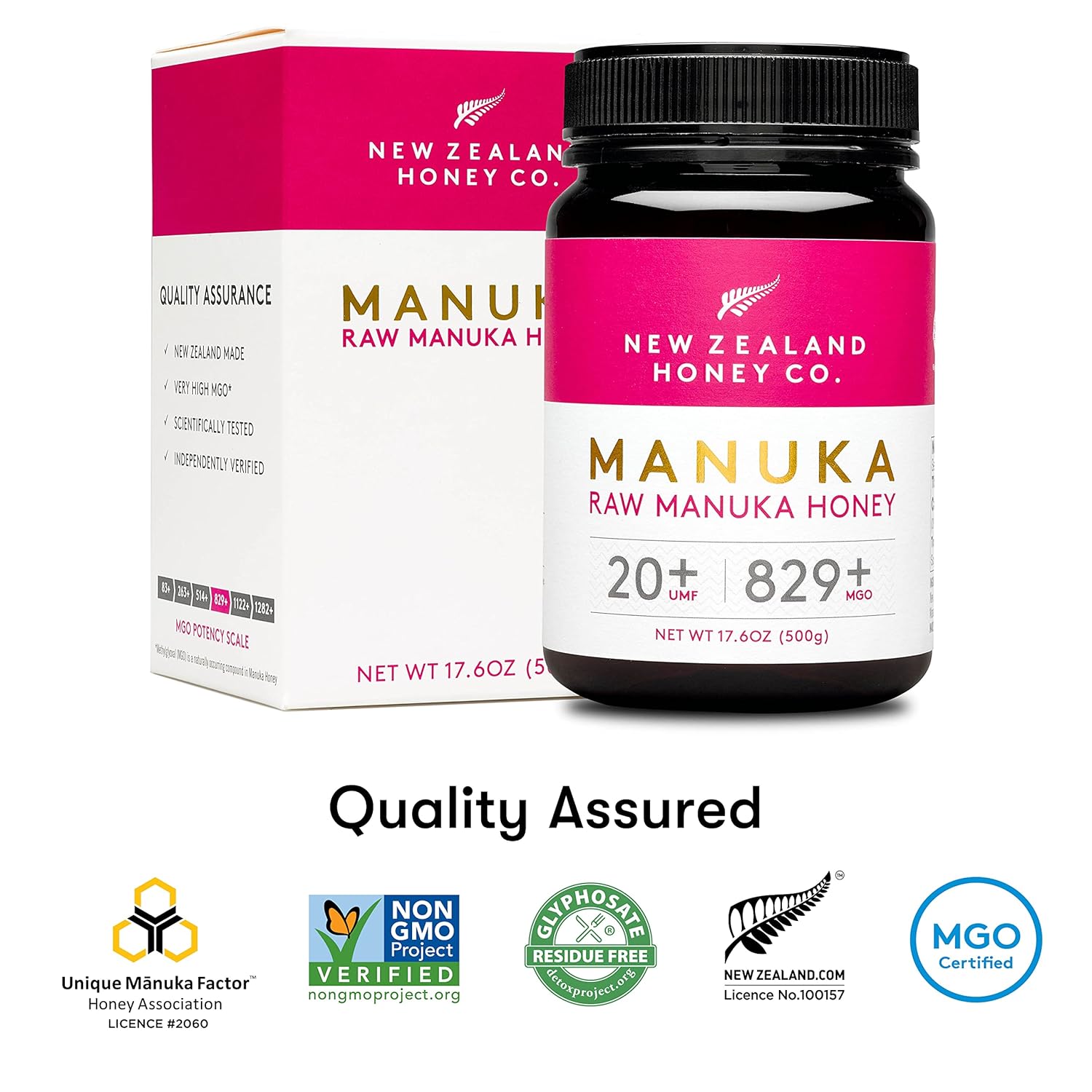 New Zealand Honey Co. Raw Manuka Honey UMF 20+ | MGO 829+ 17.6oz & UMF 15+ | MGO 514+ 17.6oz, UMF Certified
