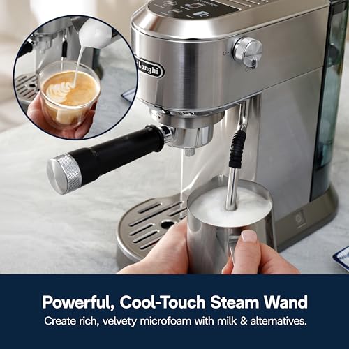 De'Longhi Dedica Duo Compact Espresso Machine - Cold Brew Coffee Maker with Milk Frother Wand- for Espresso, Hot & Iced Coffee, Cappuccinos, Lattes & Home Barista Brewing, Stainless Steel