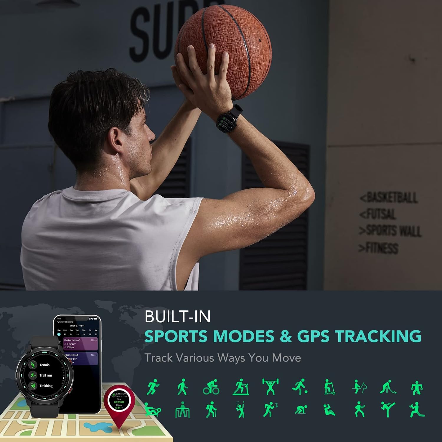 SKG V9C Smart Watch for Men Women, Smartwatch with GPS for Android & iPhone, Fitness Tracker with Heart Rate, SpO2, Sleep Monitor, IP68 Waterproof, Multi-Sports, Dials, Outdoor Compass, Ideal Gift