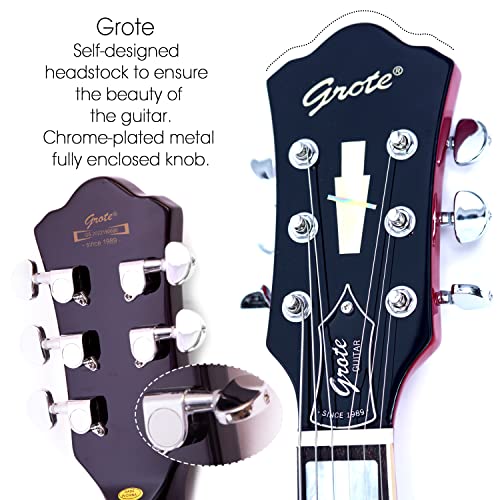 Grote Full Scale Electric Guitar Semi-Hollow Body Guitar Stainless Steel Frets(Red)