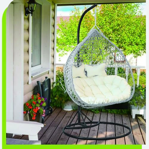 Waterproof Hanging Hammock Chair Replacement Cushion, Washable Thick Persons Wicker Pads Swing Cushions, Sun-Resiatant Large Egg Chair Swing Mats with Pillow