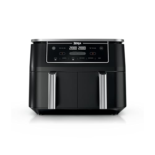 Ninja DZ201 Foodi 8 Quart 6-in-1 DualZone 2-Basket Air Fryer with 2 Independent Frying Baskets, Match Cook & Smart Finish to Roast, Broil, Dehydrate & More for Quick, Easy Meals, Grey