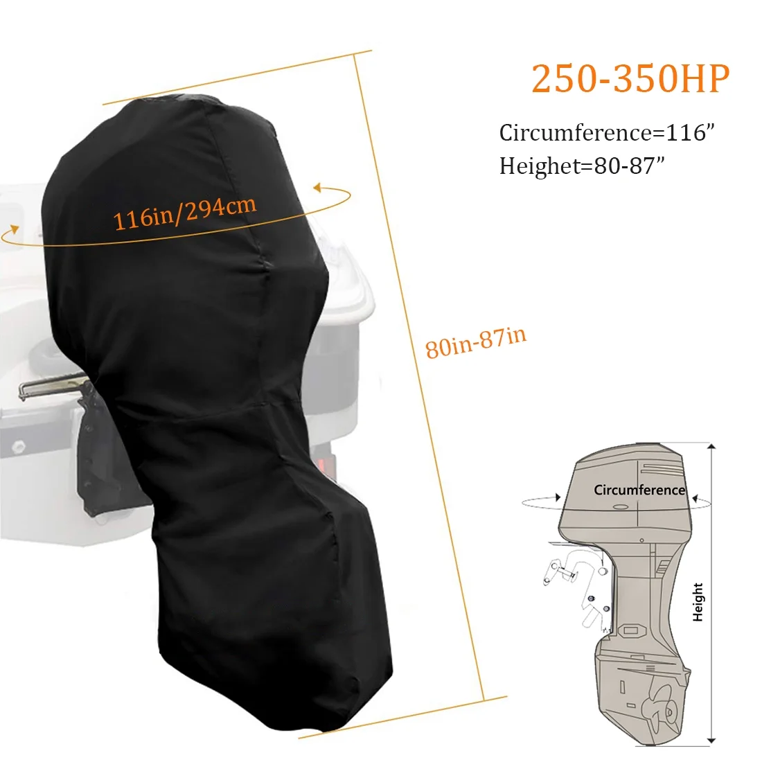 Coverify Full Outboard Motor Cover for 250-350 HP Boat Engine Cover Waterproof 600D Oxford Black