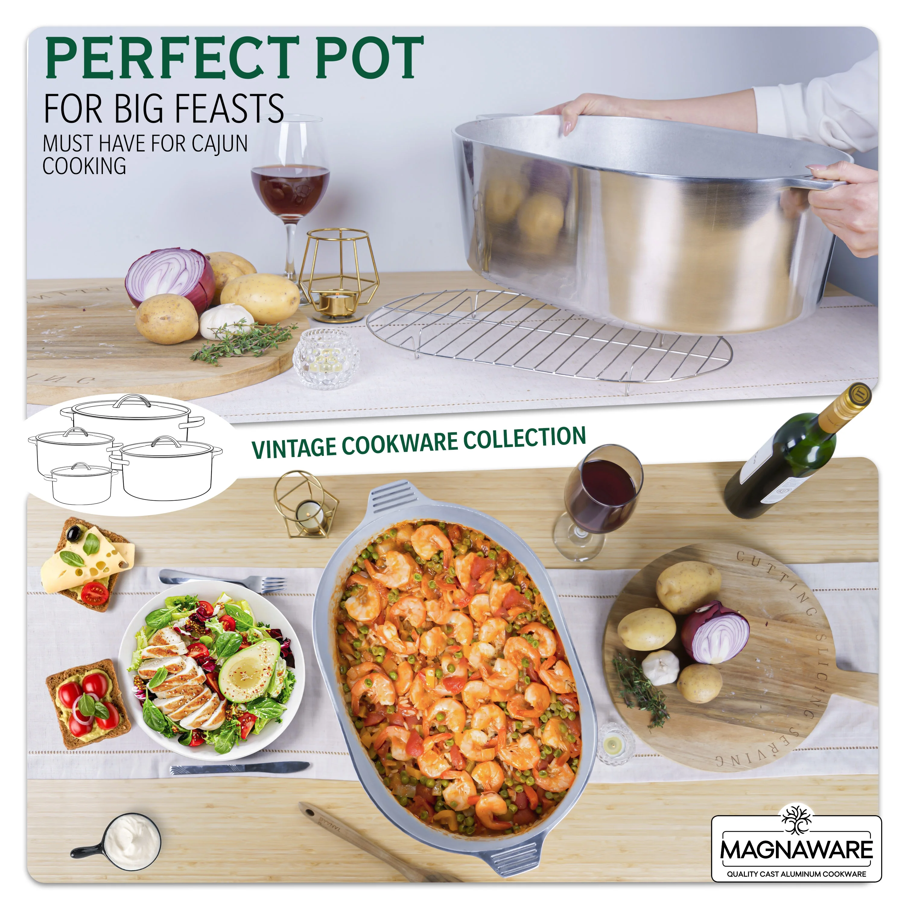 MAGNAWARE Cast Aluminum Oval Dutch Oven - Lightweight Cajun Cookware 12.6 Quart (18 inch)