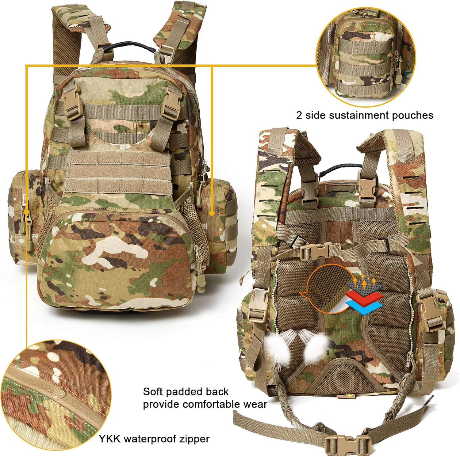 Akmax.cn Military Modular Assault Vest System Compatible with 3 Day Tactical Assault Backpack, OCP Camouflage