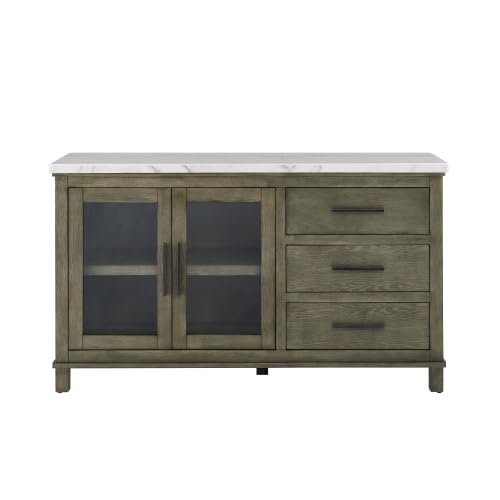 White Marble Top Server - Dark Brown, Sideboard Buffet Coffee Bar Cabinet Modern Cabinet Accent Cabinet for Living Room， Bedroom，Bathroom Furniture Home Decor