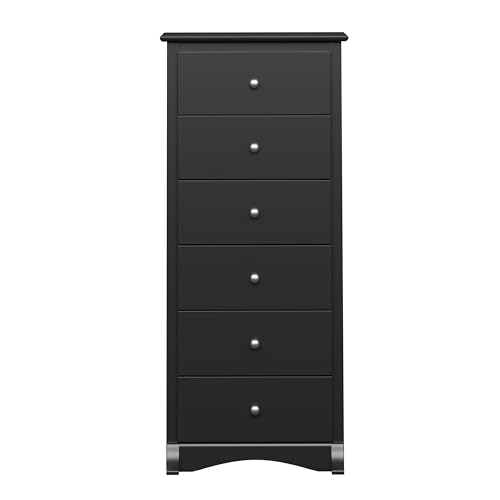 Prepac Sonoma 6 Drawer Dresser for Bedroom, Tall Chest of Drawers, Bedroom Furniture, Clothes Storage and Organizer, 19" D x 23.25" W x 52.75" H, Black