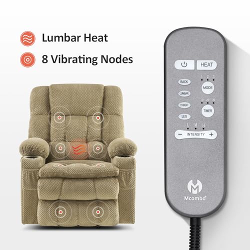 MCombo Dual Motor Power Lift Recliner Chair with Massage and Heat for Elderly People, Infinite Position, USB Ports, Cup Holders, Fabric 7890 (Medium-Regular, Burgundy)