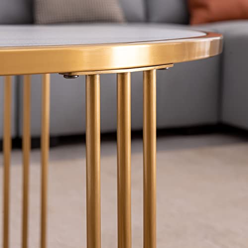 30.7" Round Coffee Table Sintered Stone End Table with Golden Stainless Steel Frame Console Table Modern Living Room Center Cocktail Table for Apartment Home Office