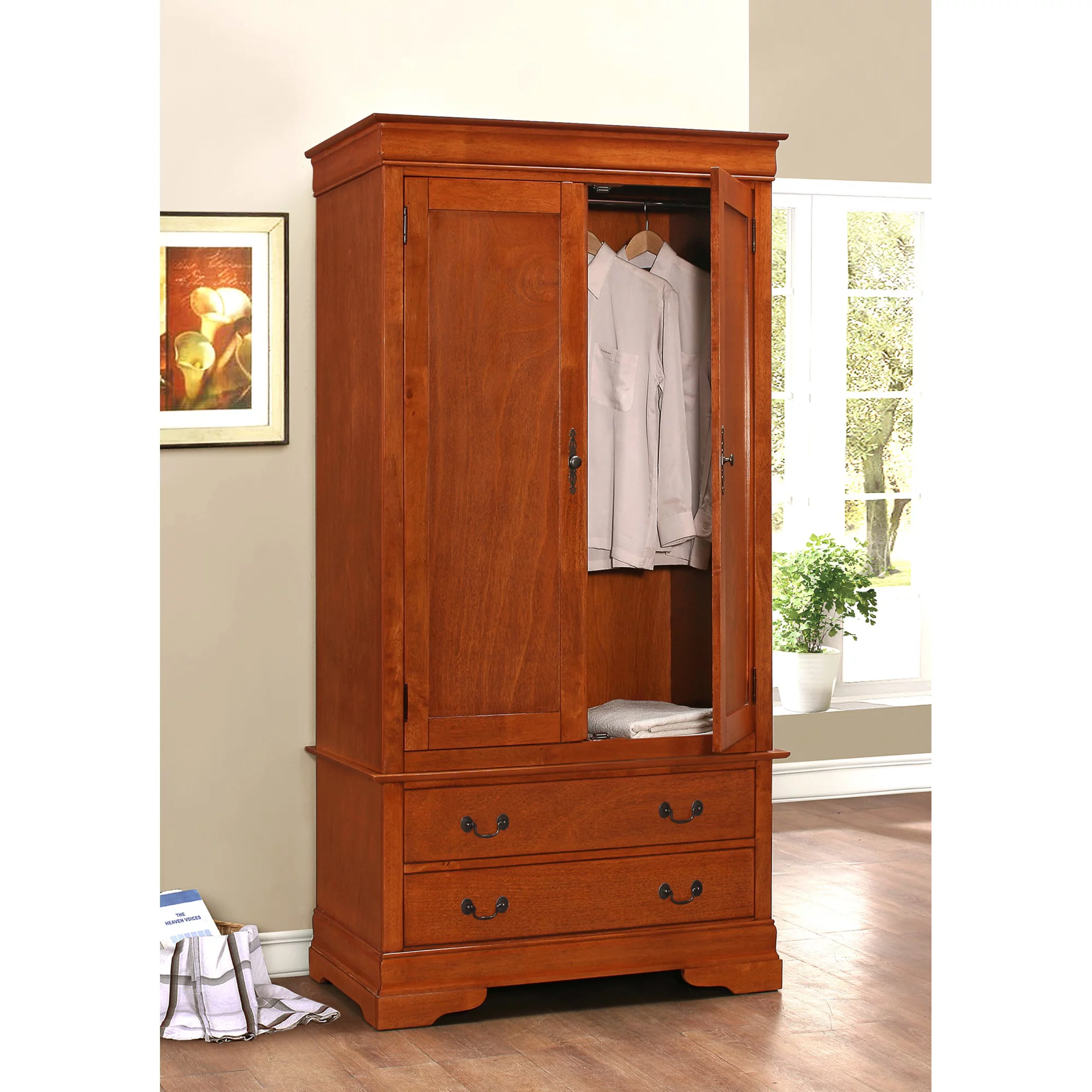 Passion Furniture  78 x 24 in. Louis Phillipe Traditional Armoire, Oak