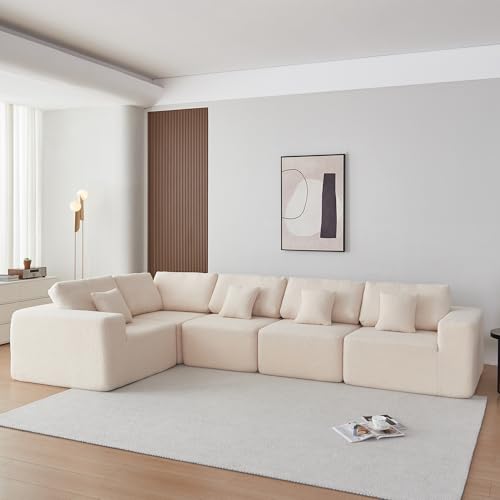 Oversized Modular Sectional Sofa Set, Convertible U Shaped Sofa Couch, 5 Seat Sofa with Chaise, Large Modular Sherpa Fabric Couch for Living Room,No-Assembly Deep Seat Comfy Cloud Couch-Gray