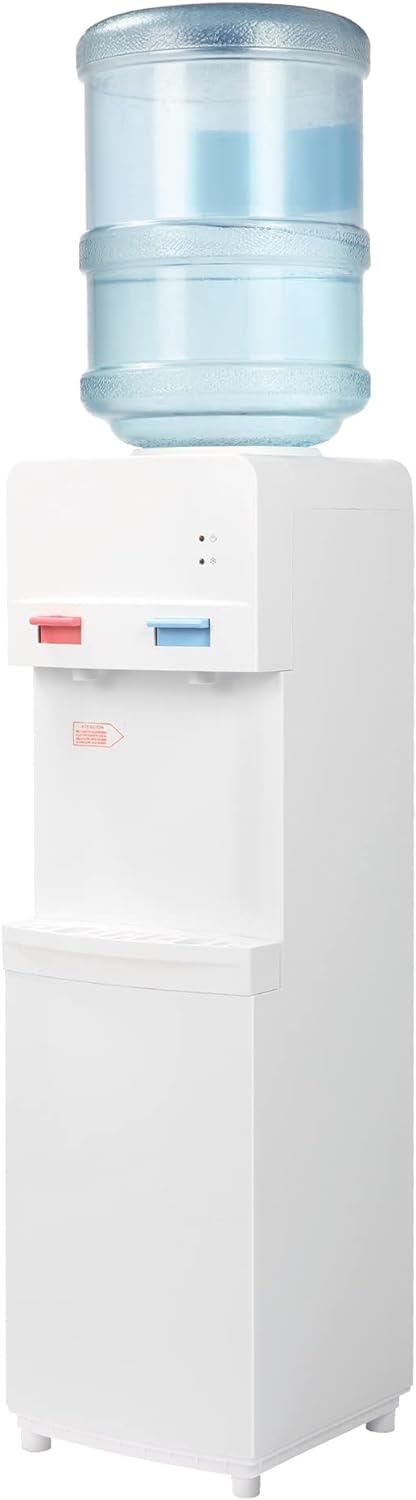 Top Loading Water Cooler Dispenser for 3 & 5 Gallon Water Bottles, Hot & Cold Water, Child Safety Lock, Stainless Steel, ETL Approved, White