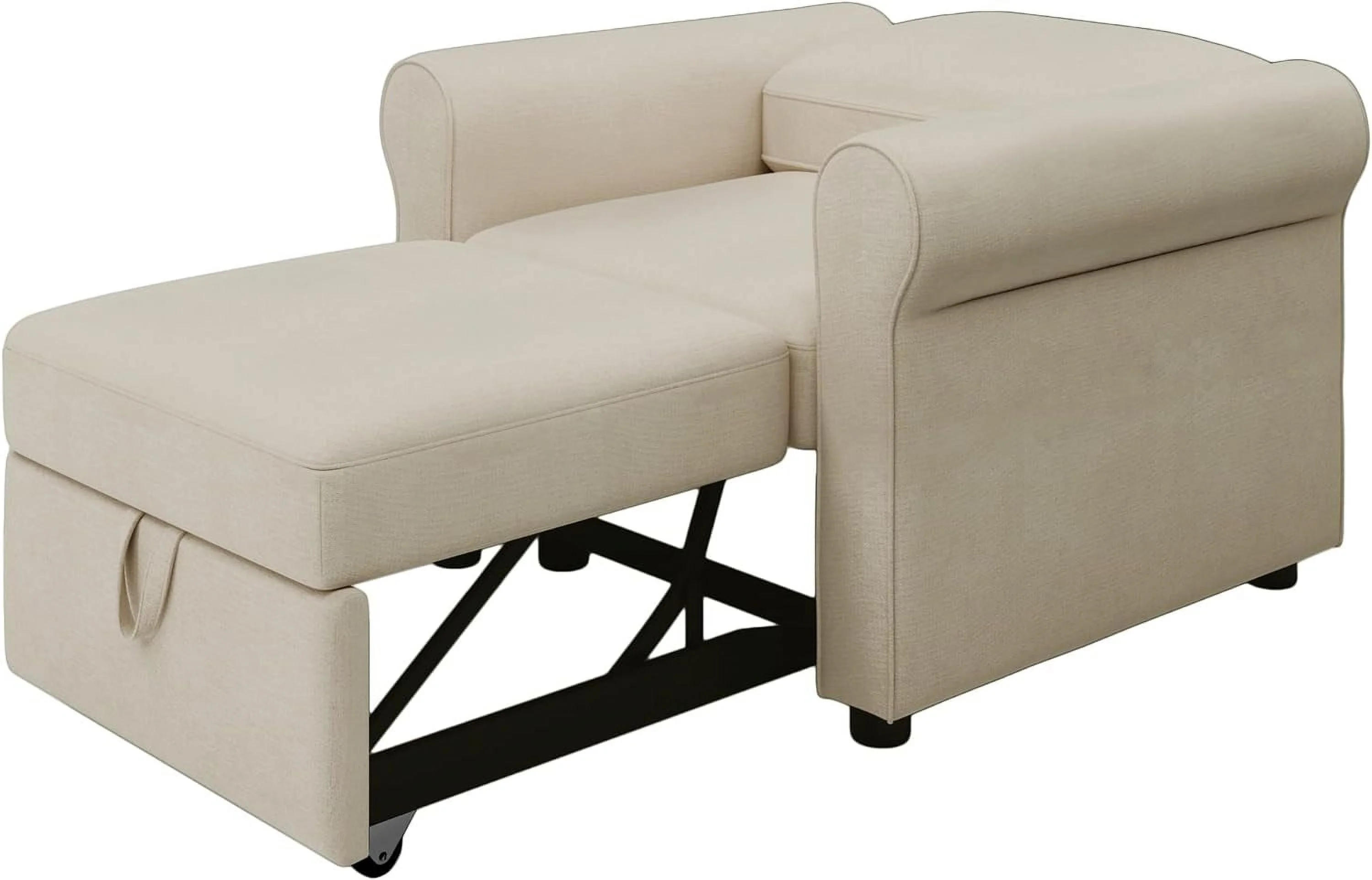 Sofa Bed Chair, Convertible Sleeper Chair Bed With Adjustable Backrest Into A Sofa, Single Bed, Modern Chair Bed For Living Room Bedroom, Beige